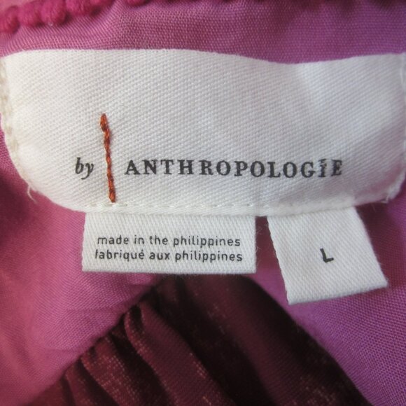 Anthropologie Women Large Red Pink Velvet Faux Wrap Full Sleeve Gathered Shirt - Picture 4 of 13